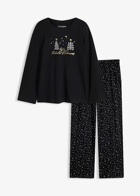 Pyjama van puur katoen met glitterprint, bonprix