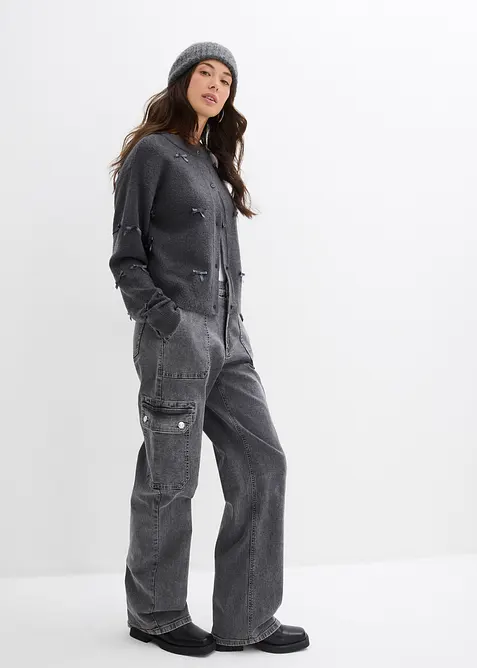 Fijn gebreid vest met strikjes, bonprix