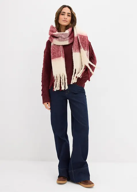 Boxy trui met kabelpatroon op de mouwen, bonprix