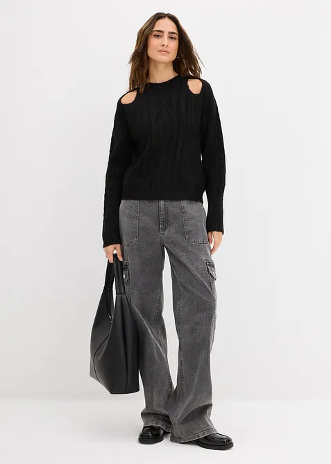 Grof gebreide trui met kabelpatroon, bonprix