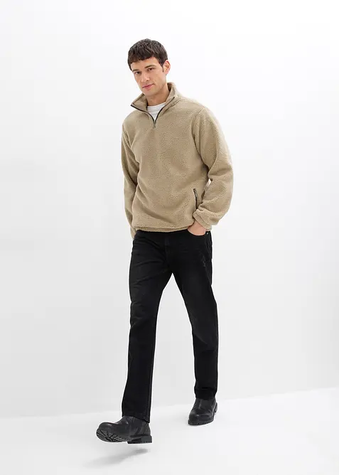 Teddy fleece trui met praktische zakken met ritssluiting, bonprix