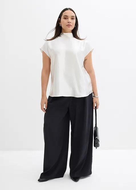 Blousetop van satijn met halfhoge kraag, bonprix