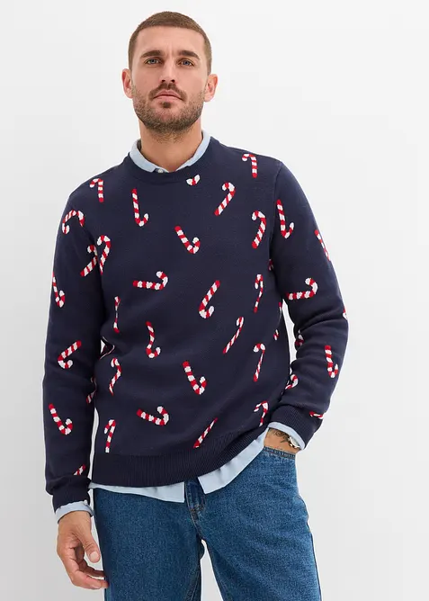 Fijngebreide kersttrui in een zachte katoenmix, bonprix