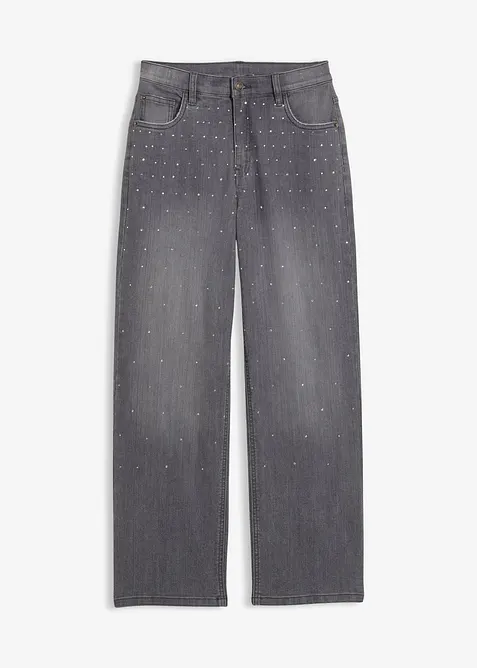 Wide leg jeans met strass, mid waist, bonprix