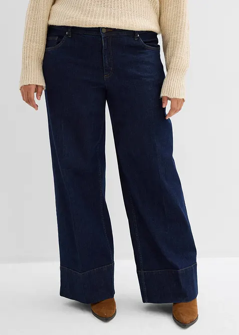 Wide leg jeans met biologisch katoen, mid waist, bonprix