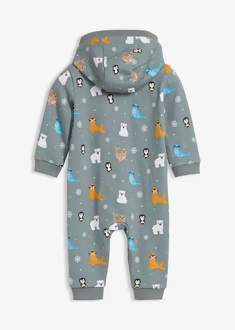 Baby sweat jumpsuit met capuchon van biologisch katoen, bonprix