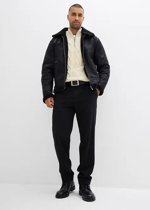 Grof gebreide trui met kabelpatroon in een zachte katoenmix, bonprix