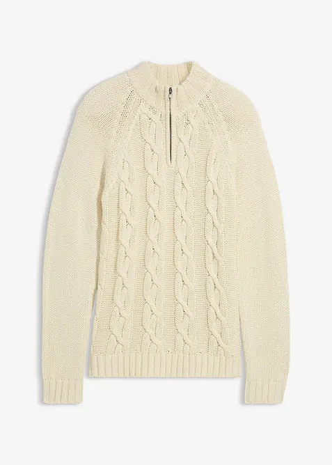 Grof gebreide trui met kabelpatroon in een zachte katoenmix, bonprix