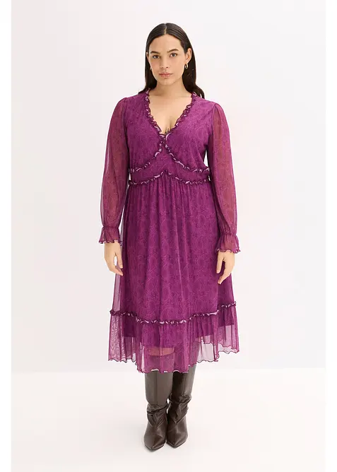 Jersey midi jurk van mesh, bonprix