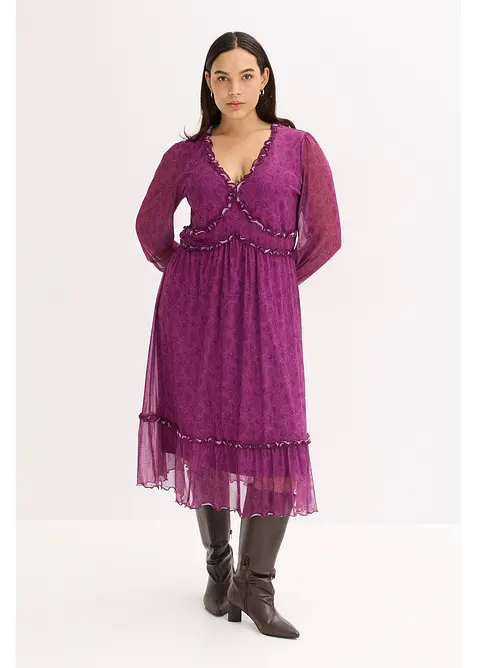 Jersey midi jurk van mesh, bonprix