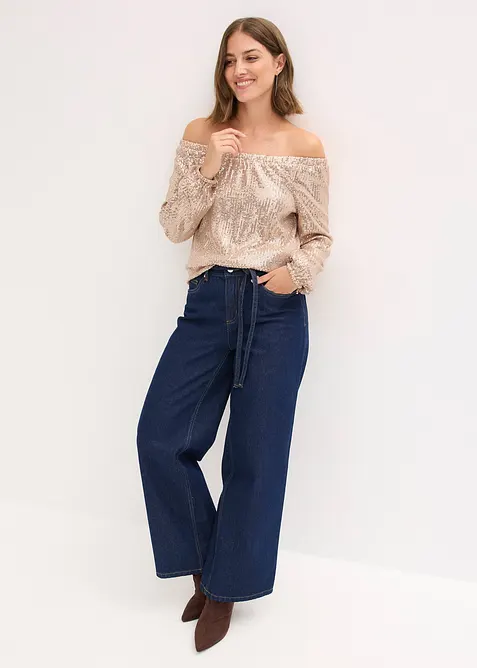 Oversized carmen-shirt met pailletten, bonprix