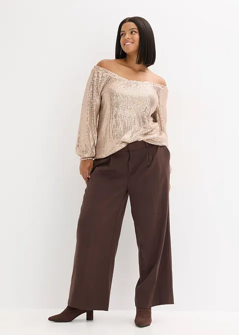 Oversized carmen-shirt met pailletten, bonprix