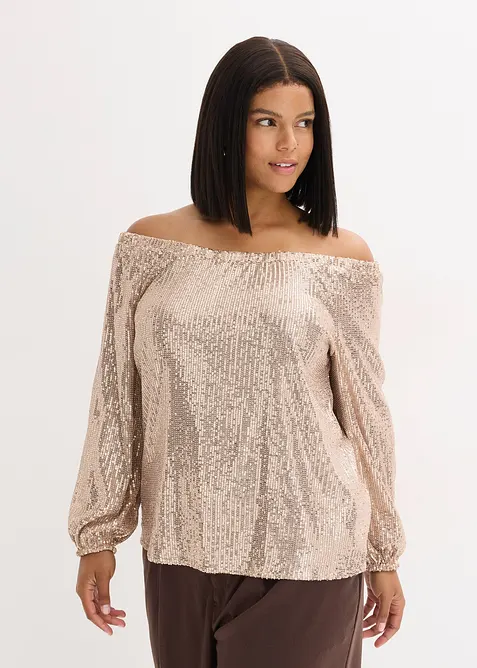 Oversized carmen-shirt met pailletten, bonprix