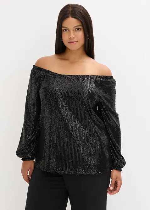 Oversized carmen-shirt met pailletten, bonprix