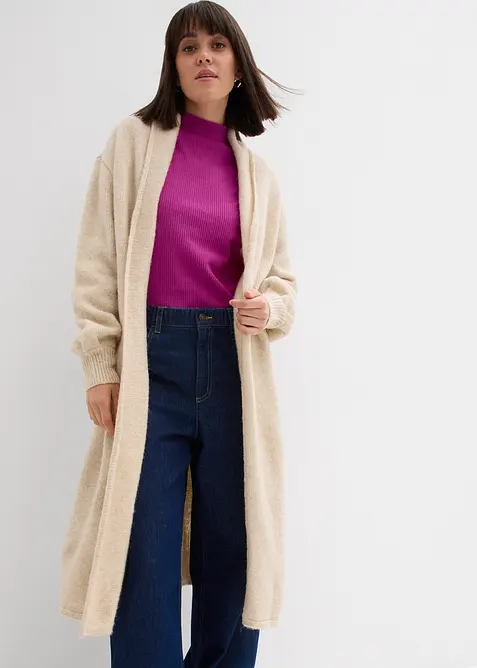 Lang gebreid vest in harige look, bonprix