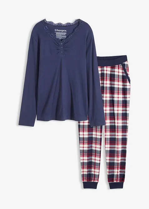 Pyjama met geribd shirt en knoopsluiting, bonprix