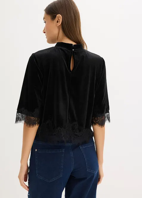 Shirt van fluweel met kant, bonprix