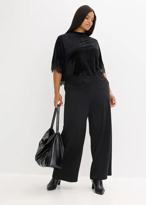 Shirt van fluweel met kant, bonprix