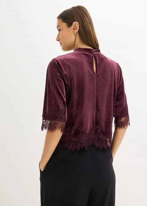 Shirt van fluweel met kant, bonprix