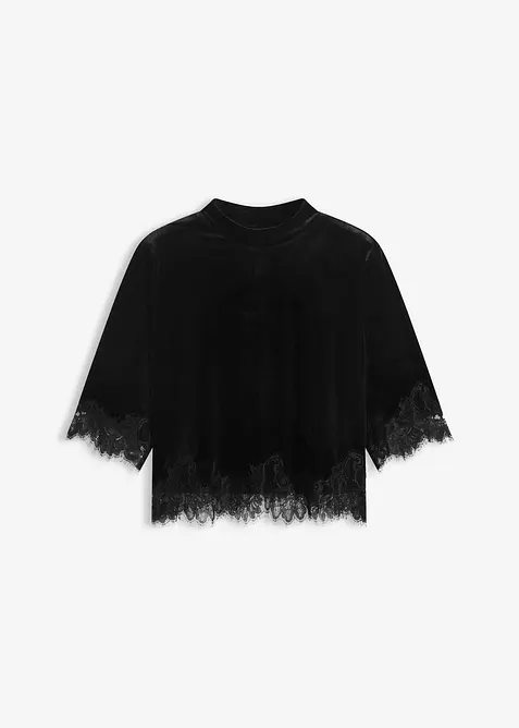 Shirt van fluweel met kant, bonprix