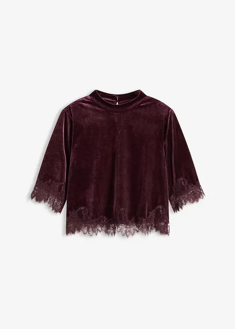 Shirt van fluweel met kant, bonprix