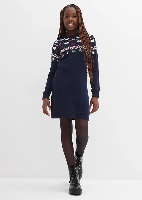 Gebreide meisjes jurk met Noors patroon, bonprix