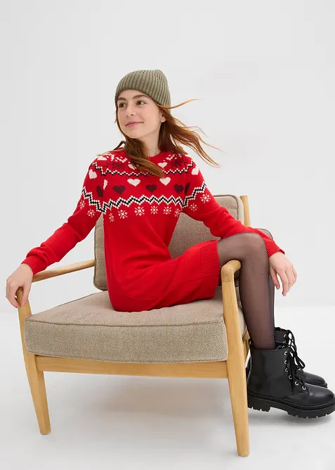 Gebreide meisjes jurk met Noors patroon, bonprix