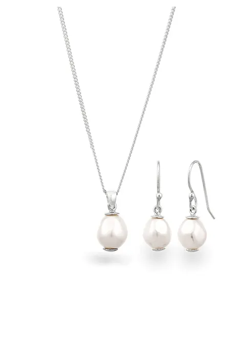 Elli ketting & oorringen van 925 sterling zilver (3-dlg. sieradenset), elli