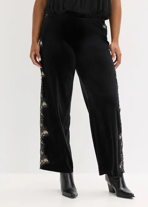 Marlene Dietrich broek van zacht fluweel met inzetstuk van kant, bonprix