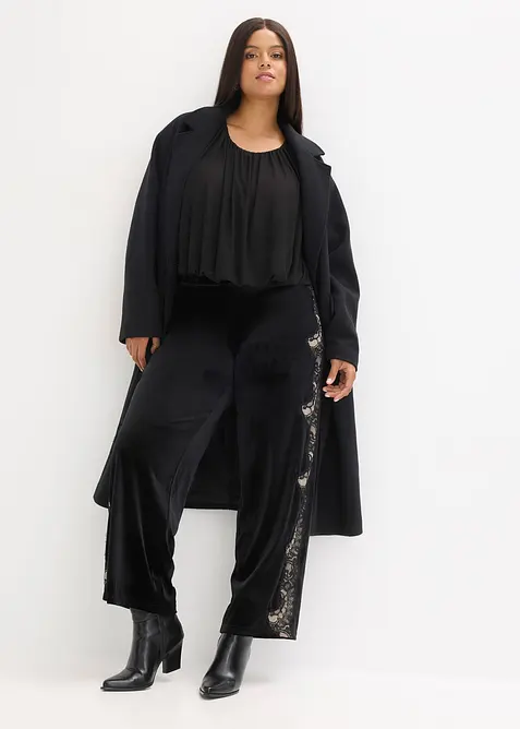 Marlene Dietrich broek van zacht fluweel met inzetstuk van kant, bonprix