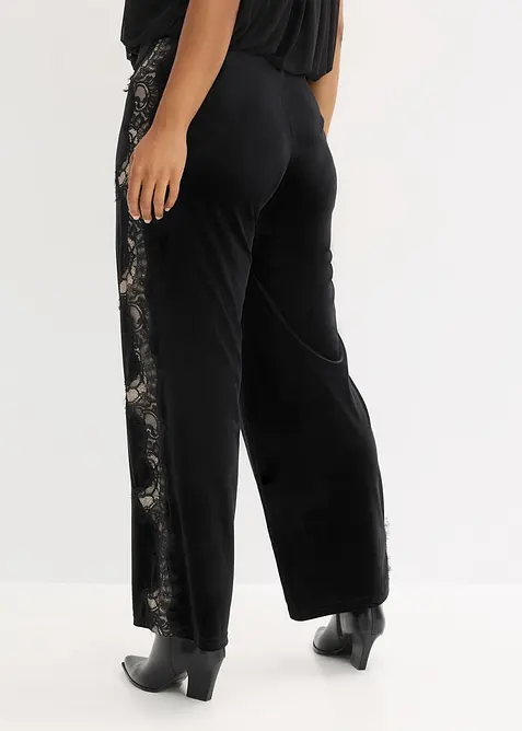 Marlene Dietrich broek van zacht fluweel met inzetstuk van kant, bonprix