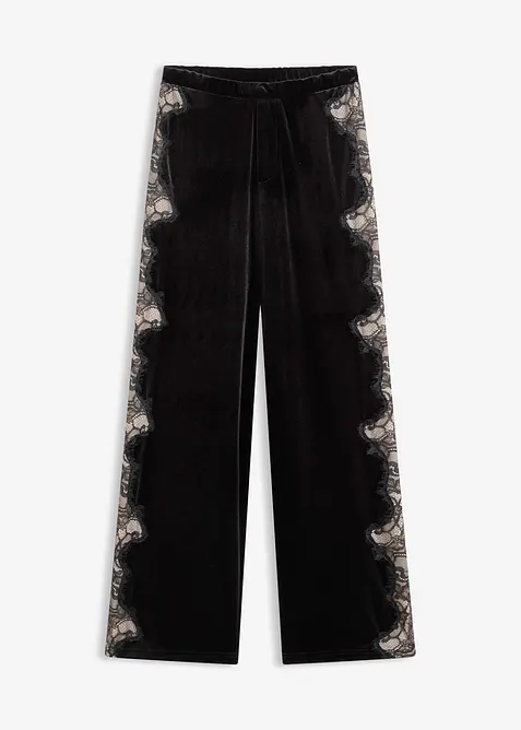 Marlene Dietrich broek van zacht fluweel met inzetstuk van kant, bonprix