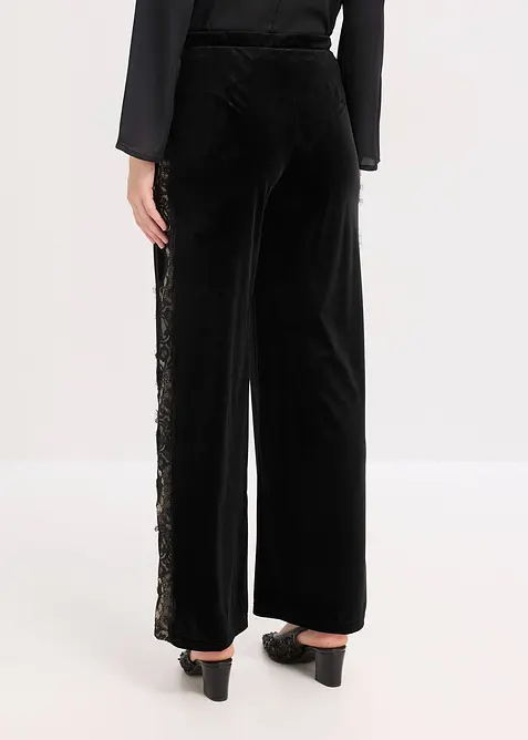 Marlene Dietrich broek van zacht fluweel met inzetstuk van kant, bonprix