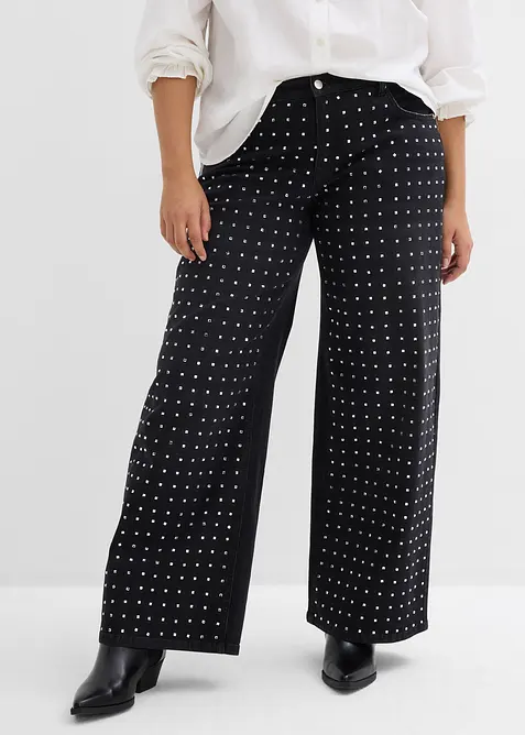 Casual straight jeans met strass, mid waist, bonprix