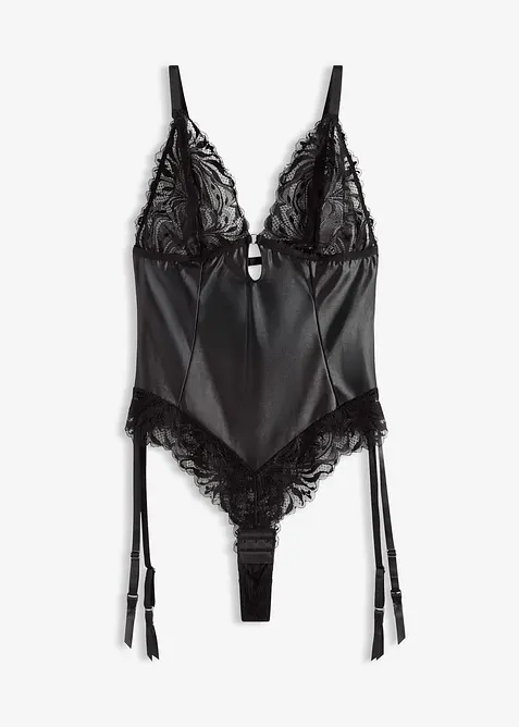 Stringbody in wetlook met afneembare jarretals, bonprix