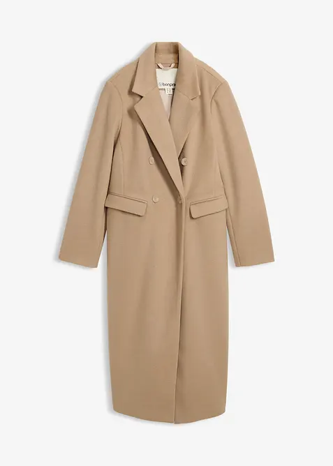Lange jas in wollen look met dubbele knopen, bonprix