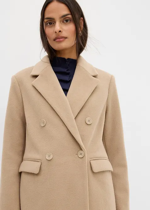 Lange jas in wollen look met dubbele knopen, bonprix