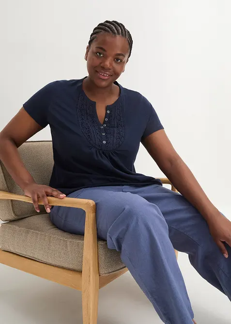 Katoenen shirt van slub garen, korte mouw, bonprix