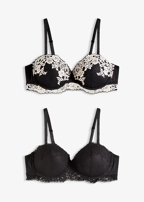 Balconette bh met tweekleurig kant (set van 2), bonprix