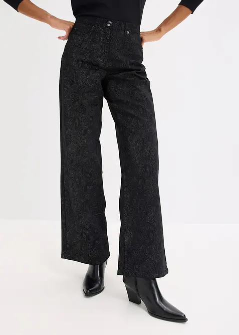 Wide leg broek van stretch katoen, bonprix