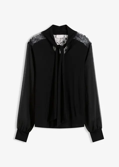 Shirt met strik en kant, bonprix