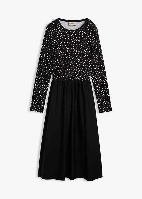 Jurk in een mix van materialen van puur katoen, bonprix