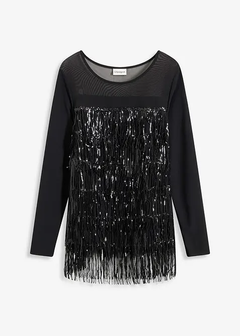 Longsleeve met pailletten franjes, bonprix