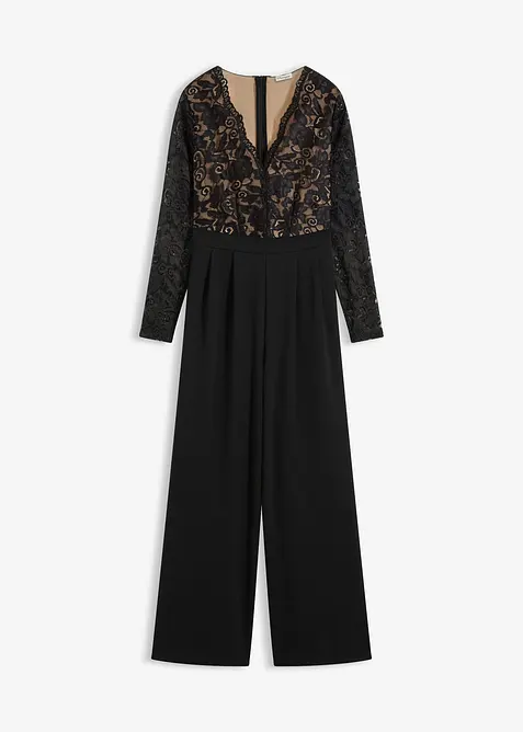 Jersey jumpsuit met kant, bonprix