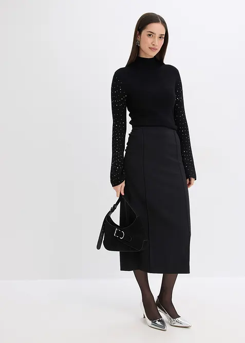 Fijn gebreide trui met versierde trompetmouwen, bonprix