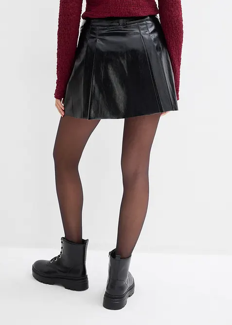 Korte rok van imitatieleer met plooien, bonprix