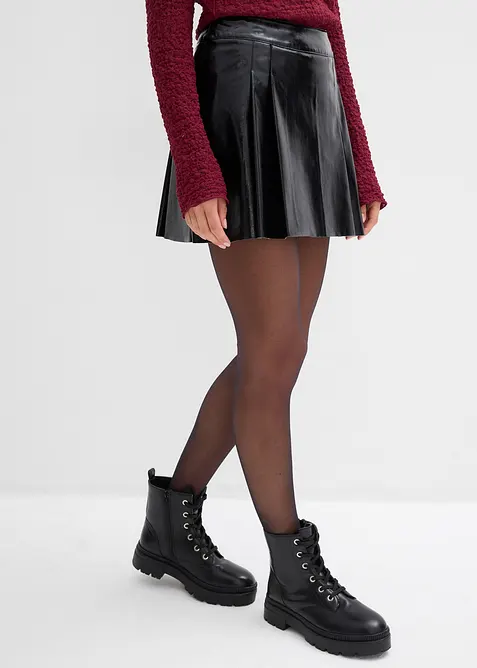 Korte rok van imitatieleer met plooien, bonprix