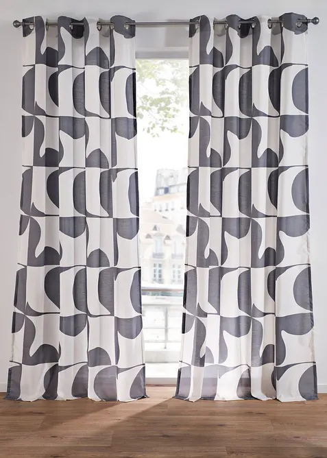 Transparant gordijn met grafisch motief van gerecycled polyester (1 stuk), bonprix