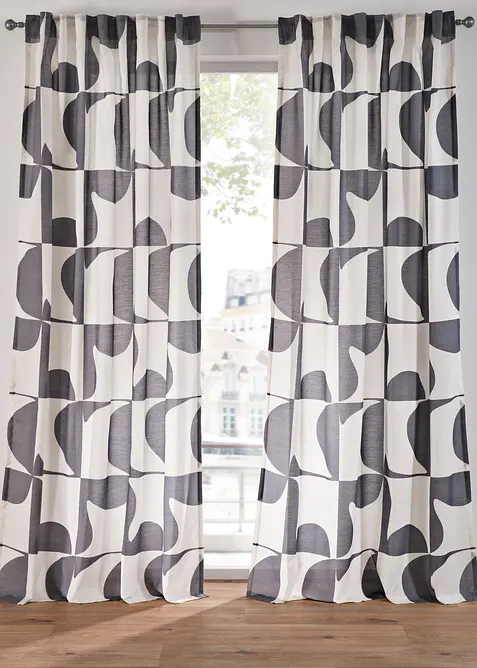 Transparant gordijn met grafisch motief van gerecycled polyester (1 stuk), bonprix