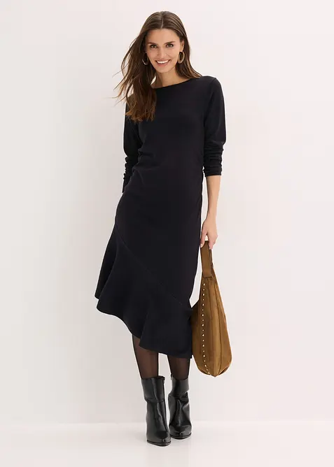 Gebreide jurk met asymmetrische onderrand van katoen en kasjmier, bonprix